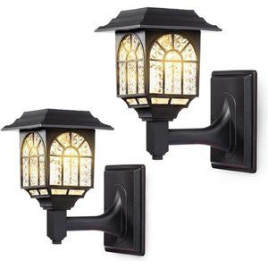 Solar Fence Lights 2 Pack Solar Lights Outdoor Waterproof Lantern Warm White LED